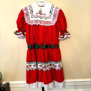 Vintage 80s Christmas Bunny Dress Large Handmade